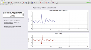 Screen of data from respiratory function testing.