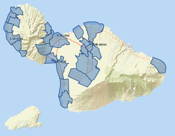 Map of CDPs on Maui