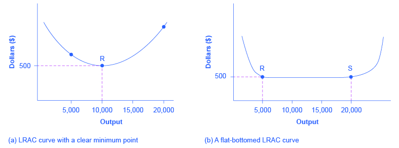The two graphs show how the LRAC is affected by competition between firms.